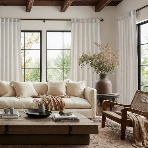 NICETOWN Faux Linen Curtains 2 Panels Set for Bedroom/Living Room 96 inch Lon...