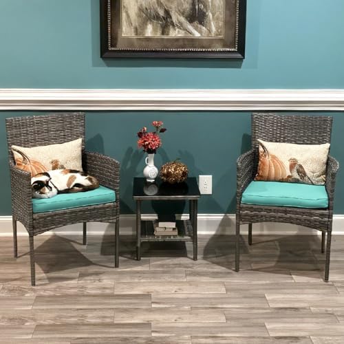 FDW 3-Piece Patio Furniture Set | Gray & Blue | Outdoor Wicker Furniture
