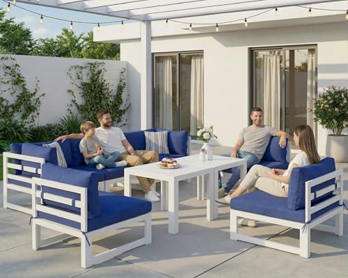NICESOUL 6 Seat Oversized Modern Aluminum Patio Furniture Set, All Weather Ru...