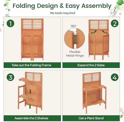 Giantex Folding Potting Bench, 2-Tier Gardening Workstation w/Storage Shelves...