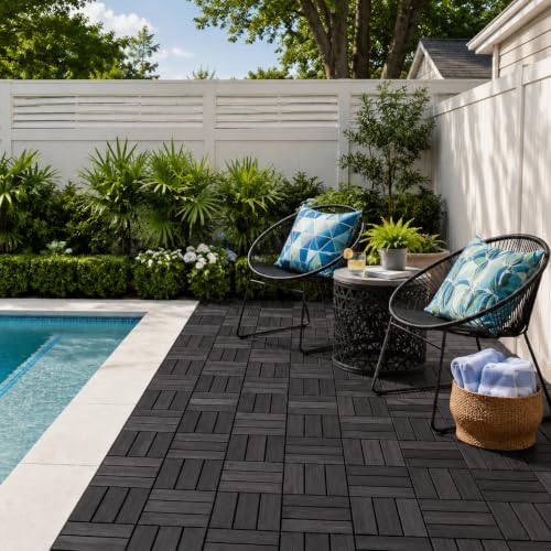 THYOI Premium Deck Tiles, 10 Pcs Patio Flooring - Black - Crossed Pattern