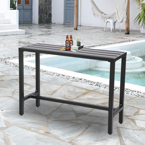 Outdoor Bar Table, Patio Console Pub Height Tables with Powder Coated Steel F...