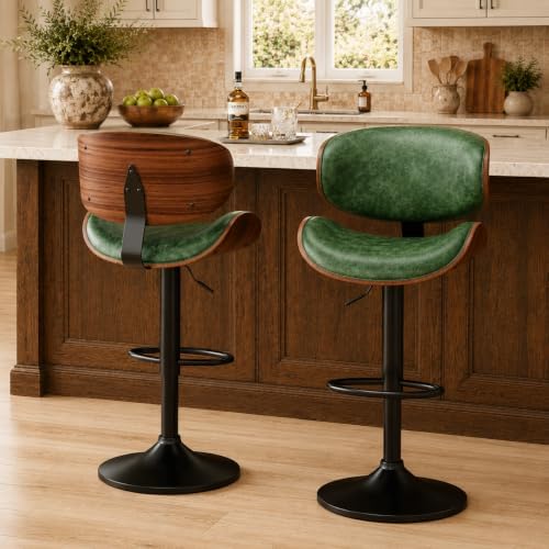 YaFiti Adjustable Bentwood Swivel Bar Stools Set of 2, Green