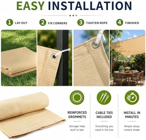 90% Outdoor Sun Shade Cloth, 16' x 20', Pergola, Deck, and Backyard P...