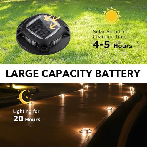AGPTEK Solar Driveway Lights Outdoor 12 Pack, 2 Color Modes LED Deck Dock