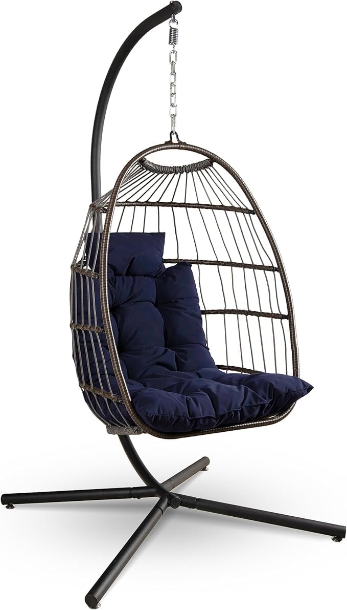 SereneLife Hanging Egg Chair with Stand - Wicker Rattan Swing