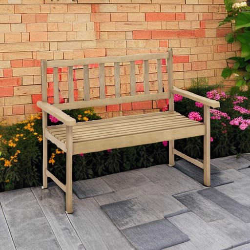 Tangkula Outdoor Teak Wood Garden Bench, 2-Person Patio Bench