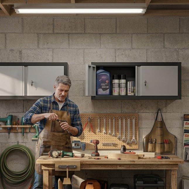 Wall Mounted Cabinet, Low-Profile Steel Garage Storage Cabinets, Space-Saving...