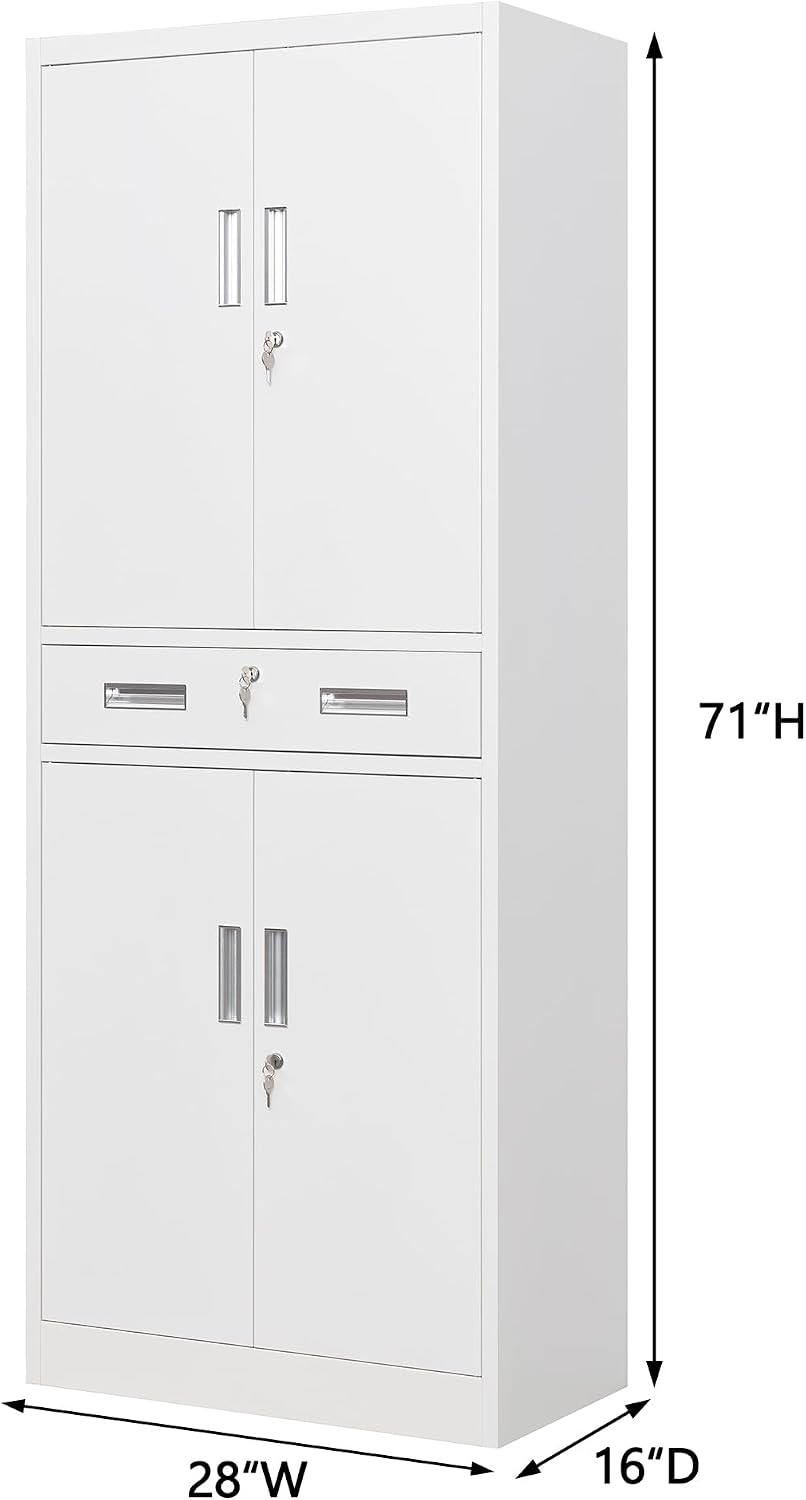 Metal Storage Cabinet, 71" H x 28" W x 16" D Locking Storage C...