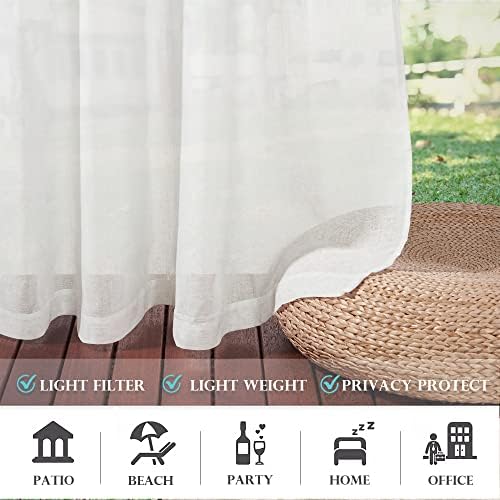 RYB HOME Linen Sheer Outdoor Curtains for Patio Waterproof 84 inch Length
