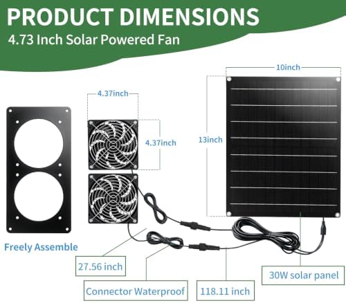 30W Solar Panel Powered High Airflow Dual Exhaust Intake Vent Fan Mount Kit