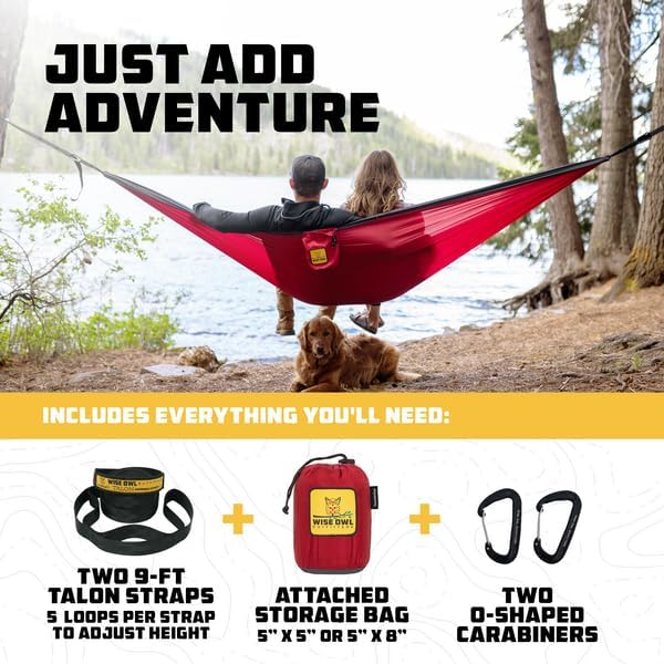 Wise Owl Outfitters Camping Hammock – 500lbs Portable Hammock with Tree Strap...