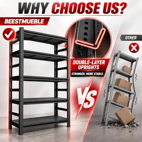 Garage Shelving, Heavy Duty Adjustable Metal Shelves with Anti-Tip Device