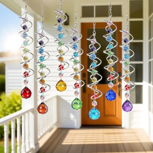 7 Pcs Crystal Gazing Ball Spiral Wind Spinner Suncatcher Garden Decor