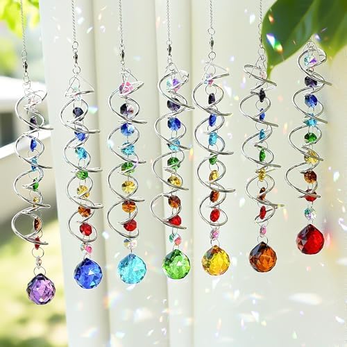 7 Pcs Crystal Gazing Ball Spiral Wind Spinner Suncatcher Garden Decor