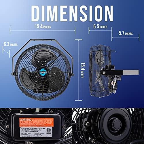 Tornado 12 Inch Outdoor Water-Resistant Metal Industrial Wall Mounted Fan IPX...