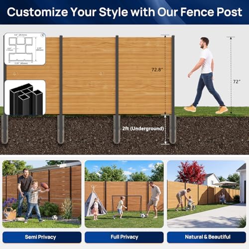 5 Pack 8FT Inground Aluminum Fence Posts for 6FT Privacy Panels