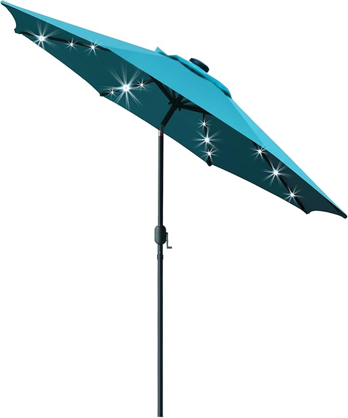 Sunnyglade 9' Solar LED Lighted Patio Umbrella with 8 Ribs/Tilt Adjustmen...