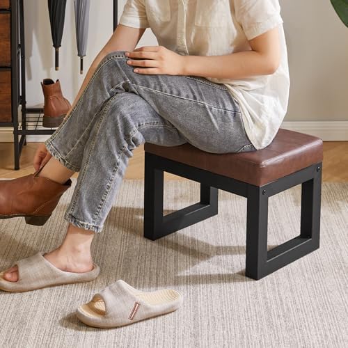 IBUYKE Small Footstool Ottoman, PU Faux Leather Footrest,Dark Brown WBD026Z