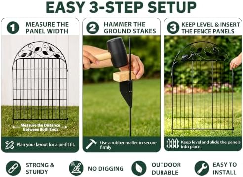 Decorative Garden Fence, 32in H x 12ft L Arched Metal Animal Barrier Fence, R...