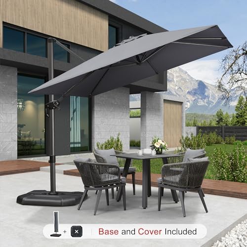 PURPLE LEAF Umbrella with Base & Cover 9' x 9' Height Control Lig...