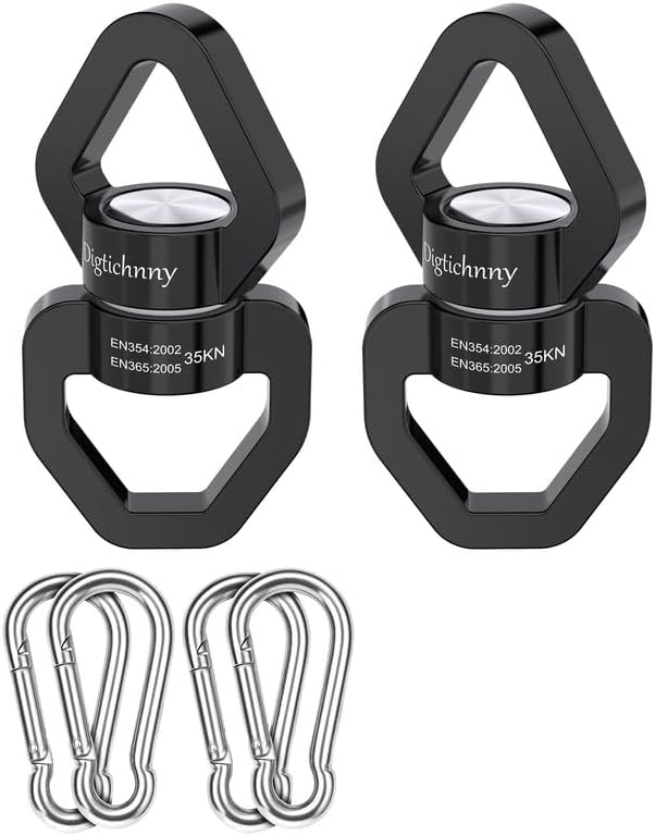 35KN Swing Swivel with Swivel Carabiner, Black, 2 Pack