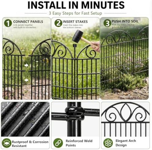 No Dig Garden Fence, Outdoor Dog Fence for Yard, 48in, 10Panels
