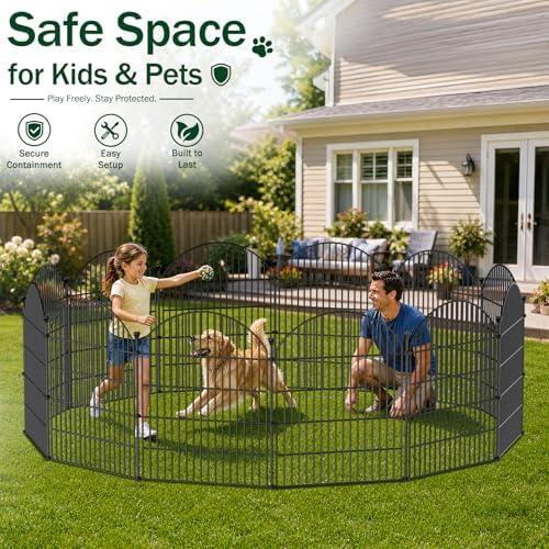 No Dig Garden Fence Panels, Dog Fence Outdoor for Yard, 12 Pack with Gate