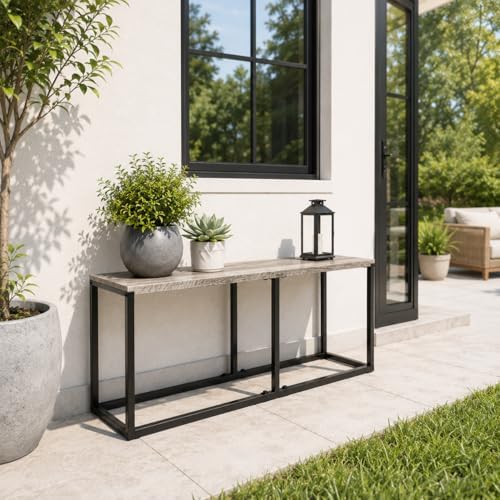 VINGLI Set of 2 47.2 Inch Indoor Outdoor Patio Benches Metal Frame, Gray