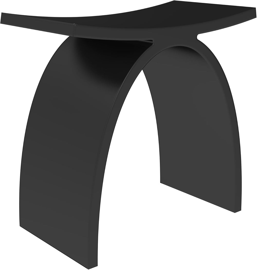 Black Shower Stool, Solid Surface Modern Bath Bench Inside/Outdoor