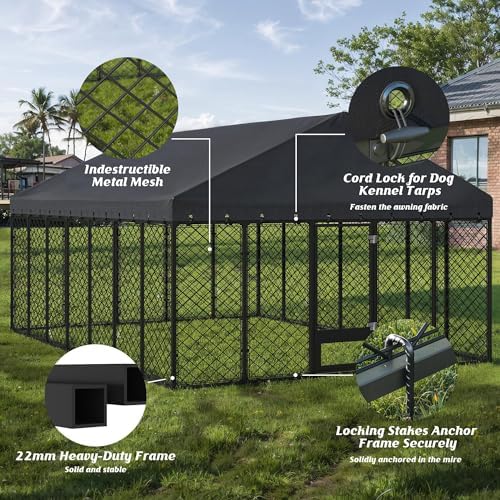 10x14FT Outdoor Dog Kennel with Roof and Feeding Door