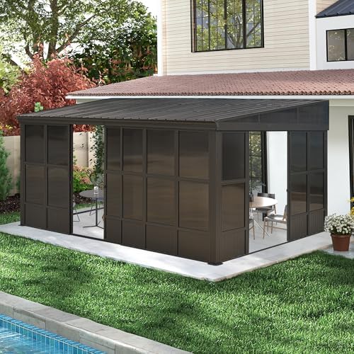 Domi 12x16FT Sunroom, Wall Mounted Sunroom Kit with Galvanized Steel Sloping ...