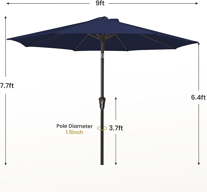 MEWAY 9ft Patio Umbrella Outdoor Table Umbrellas with Push Button Tilt and Cr...