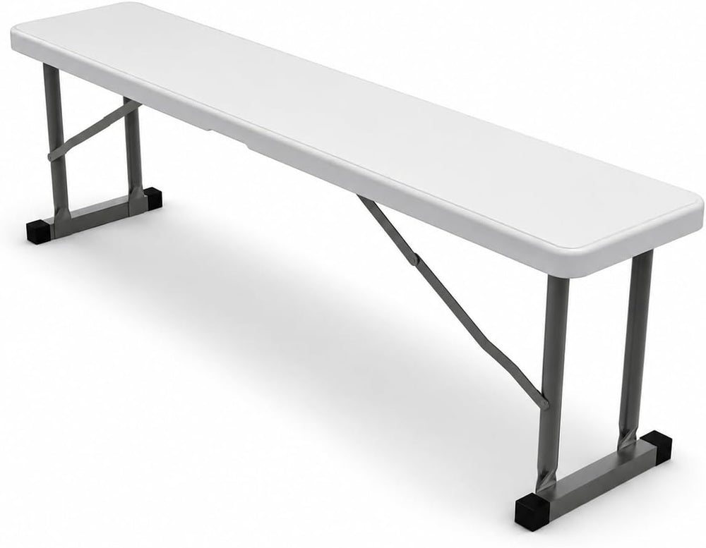2.75ft Plastic Folding Bench – Lightweight and Portable White Resin with Dura...