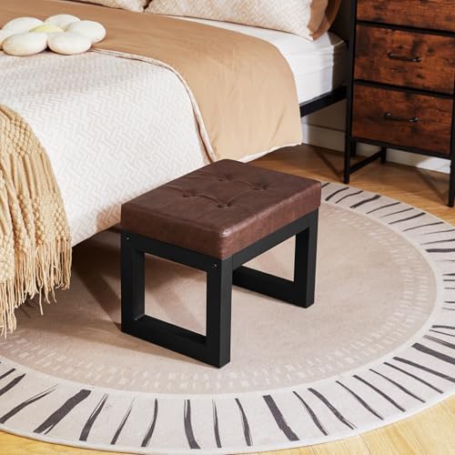 IBUYKE Small Footstool Ottoman, PU Faux Leather Footrest,Dark Brown WBD026Z