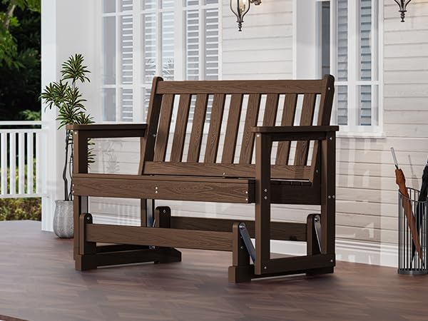 SERWALL 2-Person Glider Bench, HDPE, Weather-Resistant, Coffee
