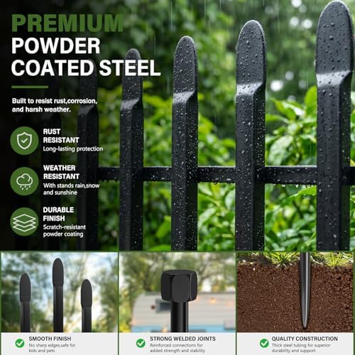 No Dig Decorative Garden Fence, 32in(H)×22ft(L), 10 Panels with Gate
