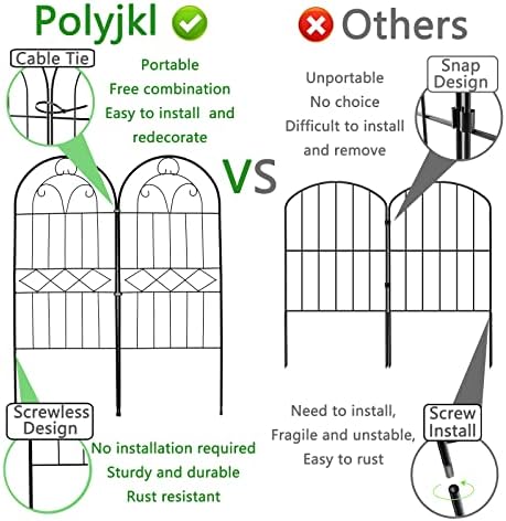 Decorative Garden Fence 30in (H) x 10ft (L), 10 Pack Rustproof Metal No Dig F...