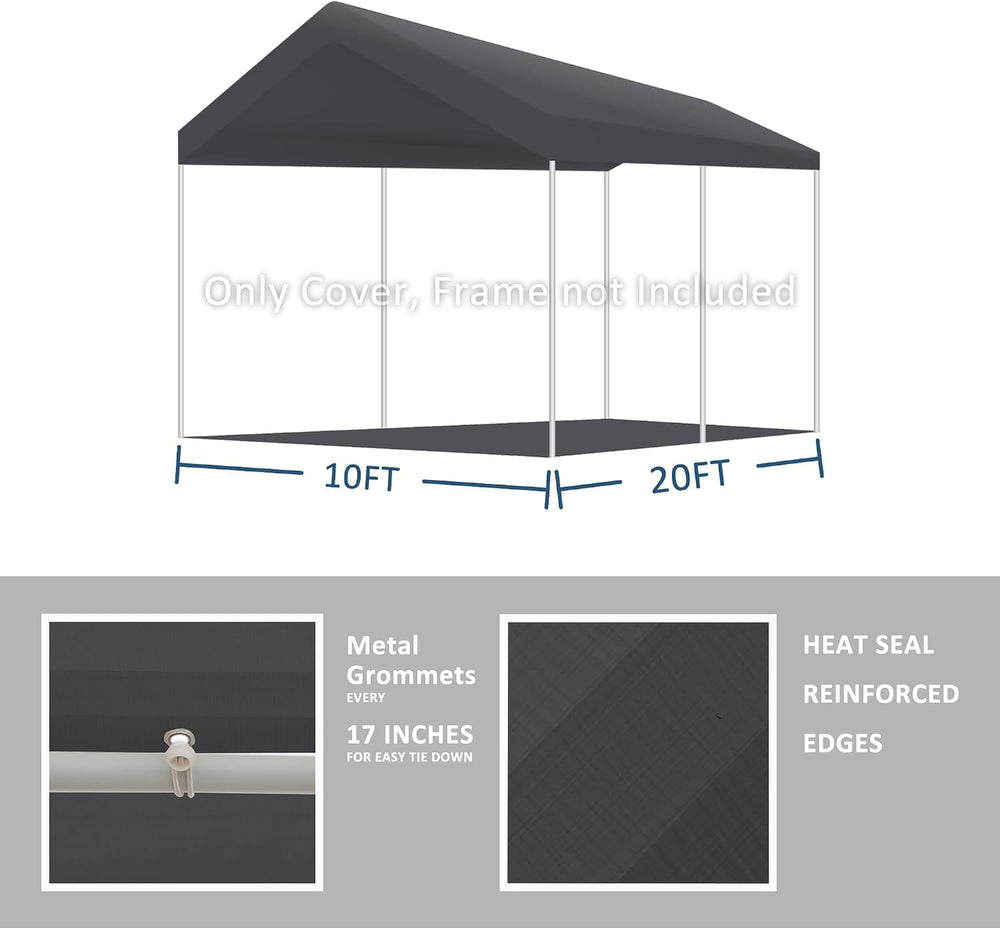 Carport Replacement Canopy Cover, Gray, 10' x 20'