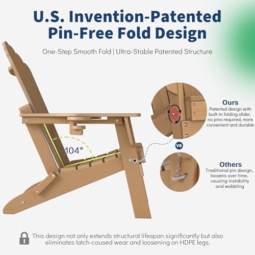 Outdoor HDPE Folding Adirondack Chair Set of 4, High Back Wide Seat Patio Cha...