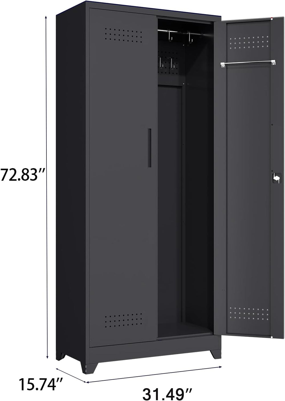 72" Tall Broom Closet Storage Cabinet, Metal Garage Storage Cabinet, Black