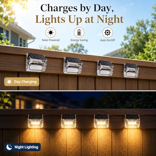 Qualdout Solar Outdoor Lights, 8 Pack Solar Fence Deck Lights, Waterproof Out...