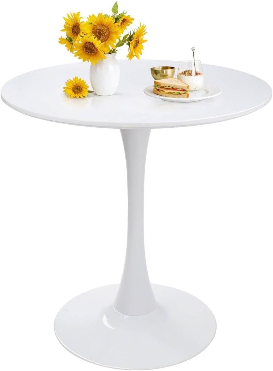 27.5" Tulip Round Dining Table with Metal Pedestal White