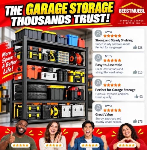 Garage Shelving, Heavy Duty Adjustable Metal Shelves with Anti-Tip Device