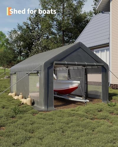 12x20 FT Heavy Duty Carport Canopy with Sidewalls, Grey