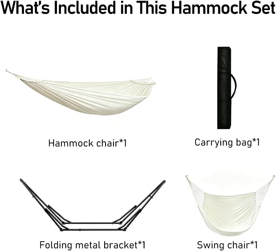2-in-1 Hammock Chair, Foldable Steel Stand Indoor Outdoor Swing Bag