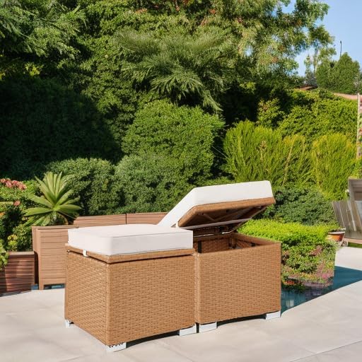 Best Choice Products Set of 2 Wicker Ottomans, Multipurpose Outdoor Furniture...