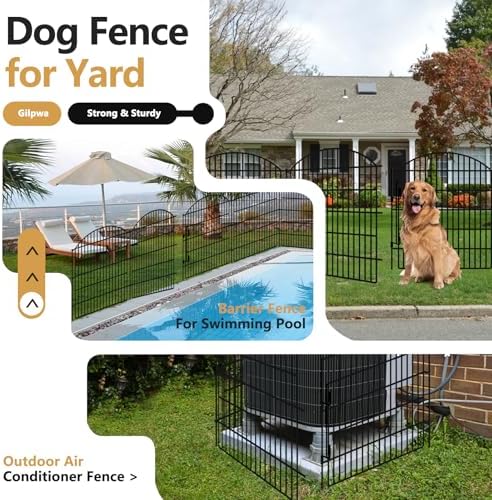 10 Panels Garden Fence Animal Barrier with Lock, 33in (H) x 24ft (L) Dog Fenc...