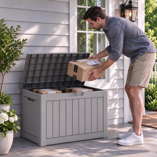 55 Gallon Package Delivery Box for Outside, Waterproof Storage Box with Locka...