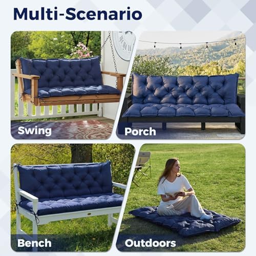 IASEAHK Porch Swing Cushions, 60×40×4 Inch, Waterproof, Navy Blue
